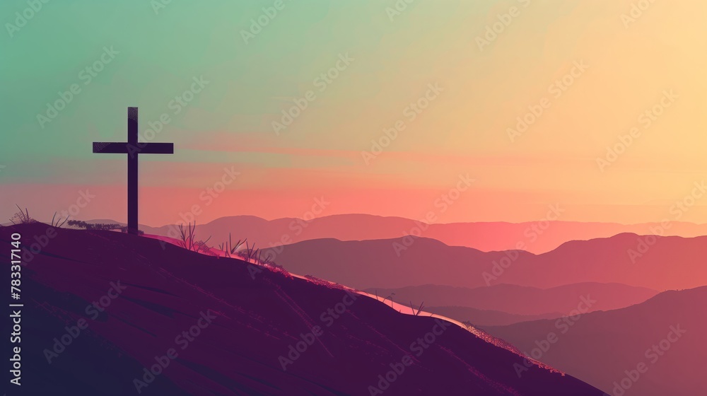 Beautiful landscape with a cross in the background