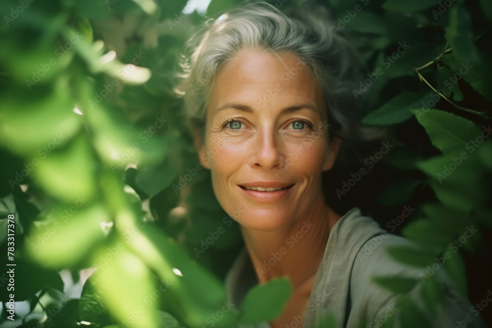 Smiling middle age grey-haired woman in outside. Autumn Smiling middle age grey-haired woman in outside. Autumn