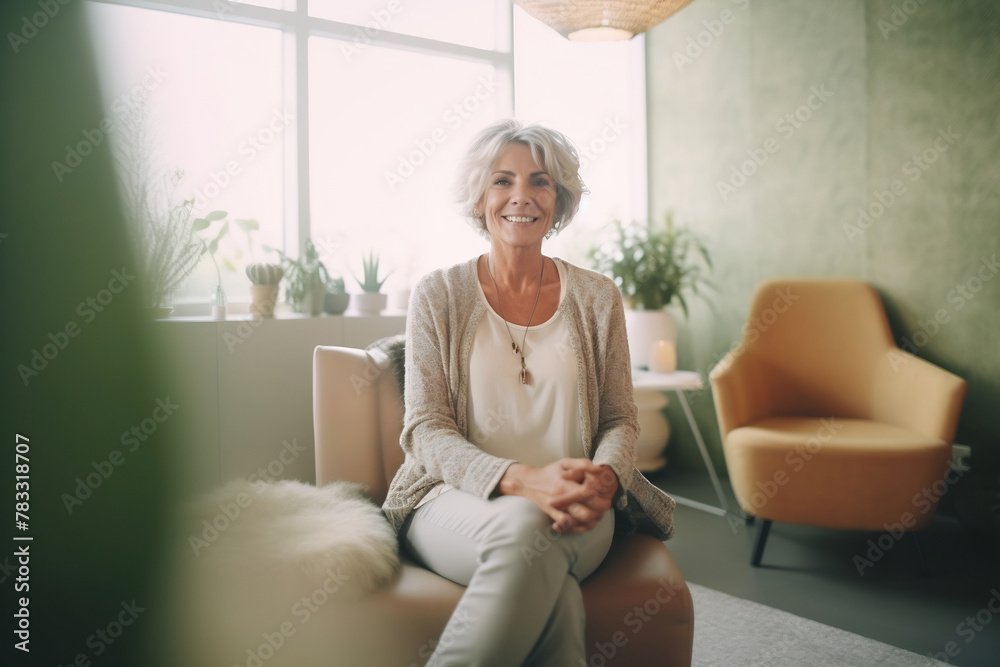 Middle-aged professional psychotherapist in the working process