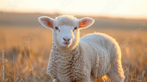 Cute young lambs on pasture, early morning in springspring Lambs in countryside in the sunshine photo