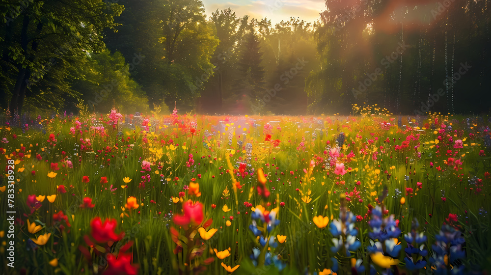 Vibrant Wildflower Meadow at Golden Hour