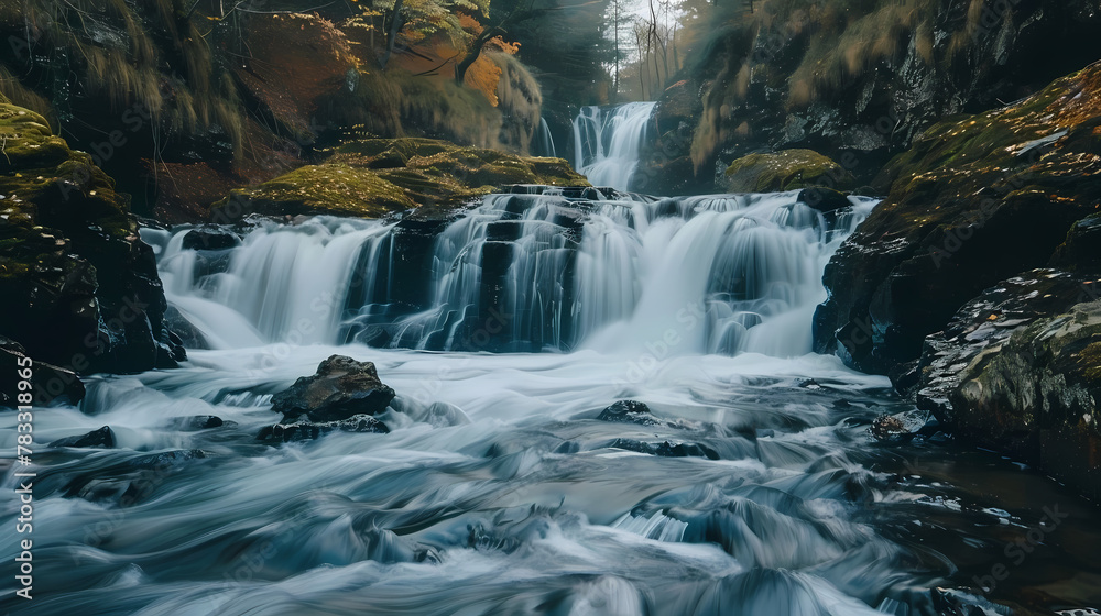 Serene Waterfall Cascading Through Autumnal Forest Serene Waterfall Cascading Through Autumnal Forest
