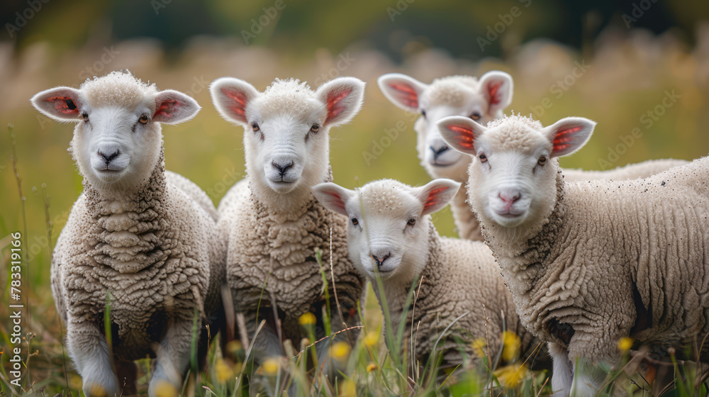 Cute young lambs on pasture, early morning in springspring Lambs in countryside in the sunshine Cute young lambs on pasture, early morning in springspring Lambs in countryside in the sunshine