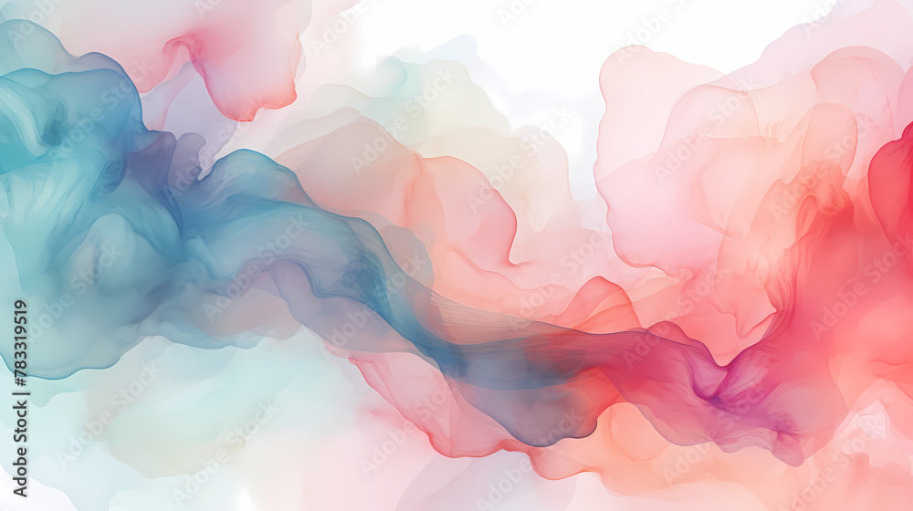 Abstract Watercolor Mixture of Pastel Reds and Blues