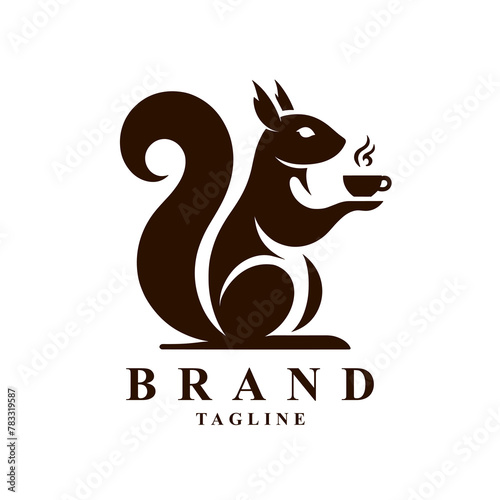 The logo of a squirrel holding a coffee cup