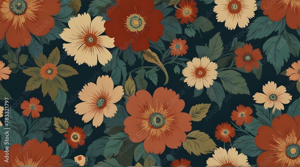 Swirly floral retro wallpaper .Generative AI