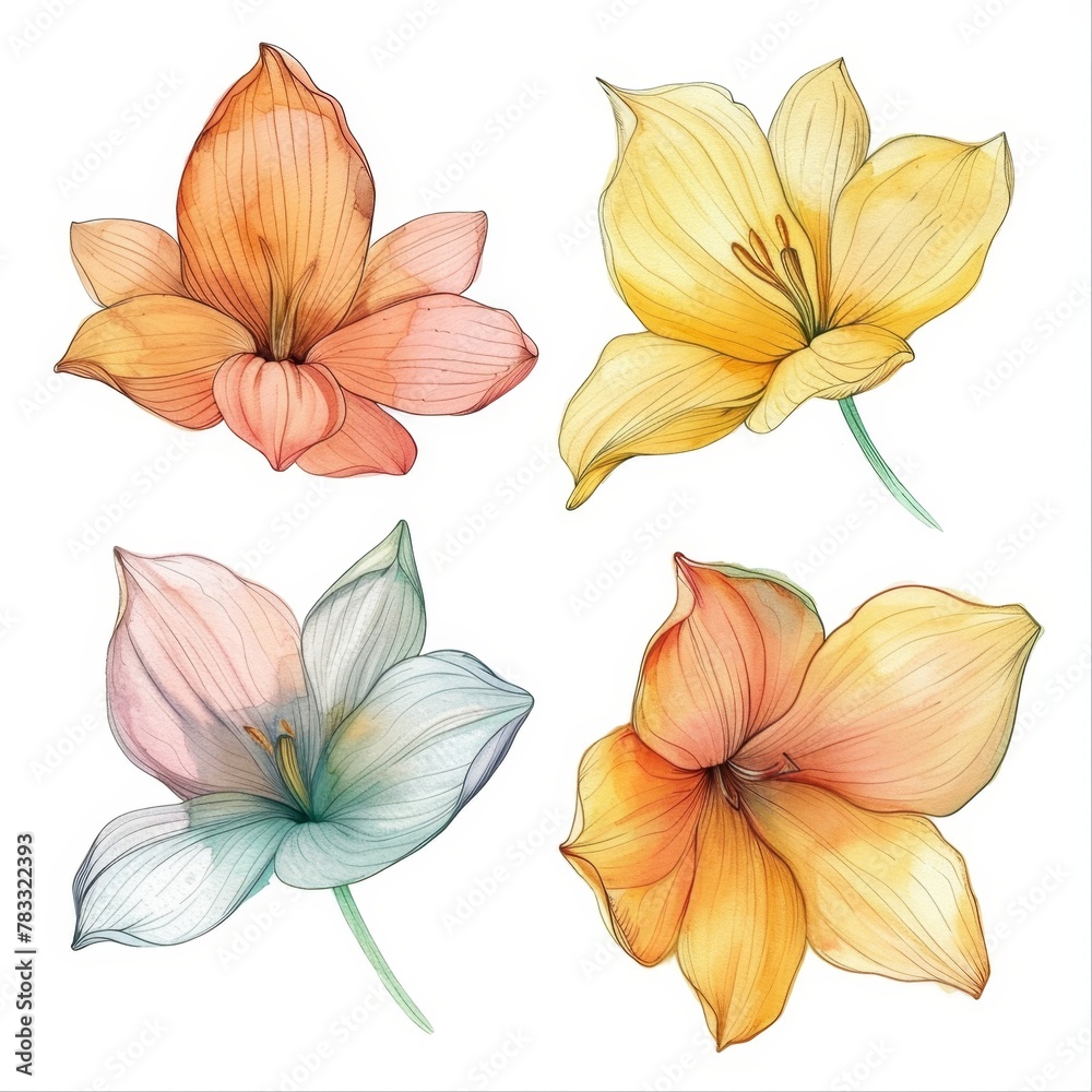 set of watercolor flowers set of watercolor flowers