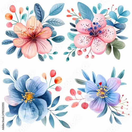 set of watercolor flowers