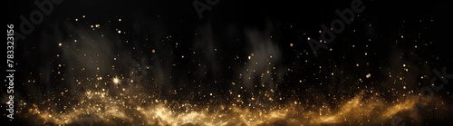 Golden particles and sparkling dust animated on a dark background