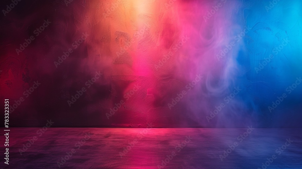 A room with a wall of colorful lights and smoke, AI