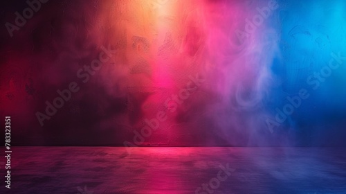 A room with a wall of colorful lights and smoke  AI