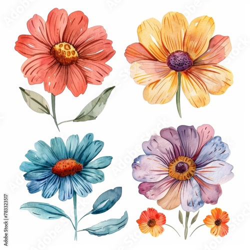 set of watercolor flowers