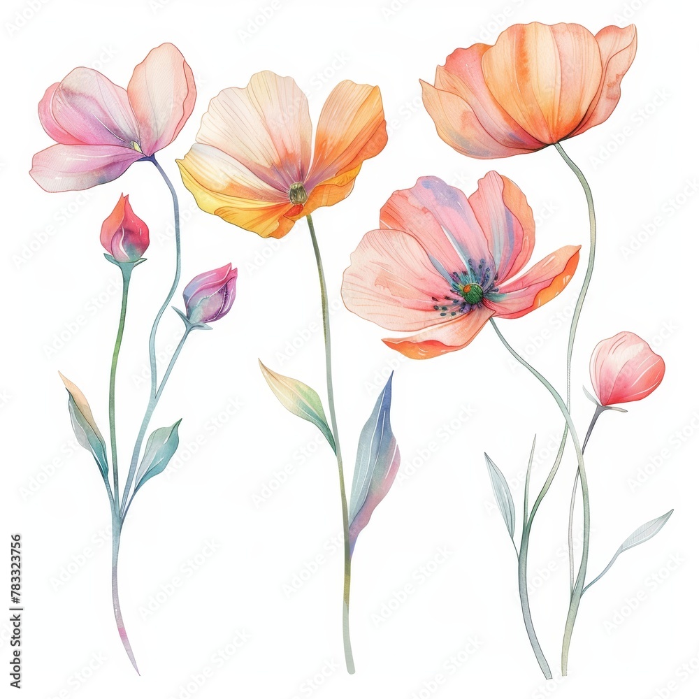 set of watercolor flowers set of watercolor flowers