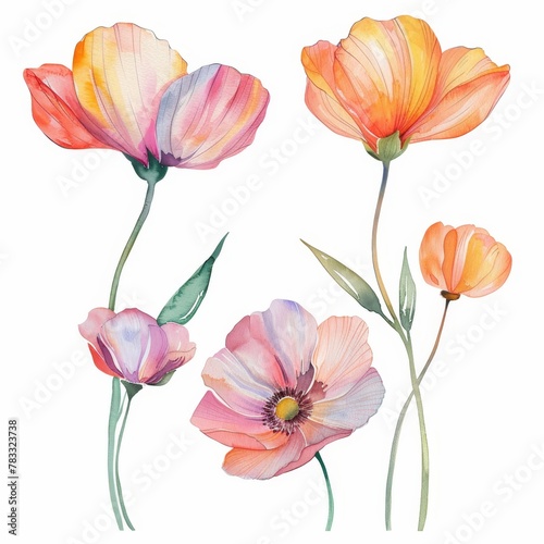 set of watercolor flowers