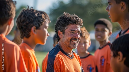 Portrait of male soccer coach at the stadium field.
