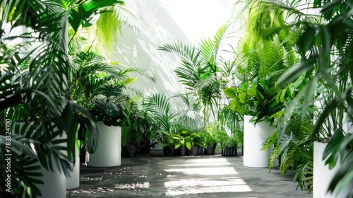collection of tall rainforest plants, bathed in bright white light.