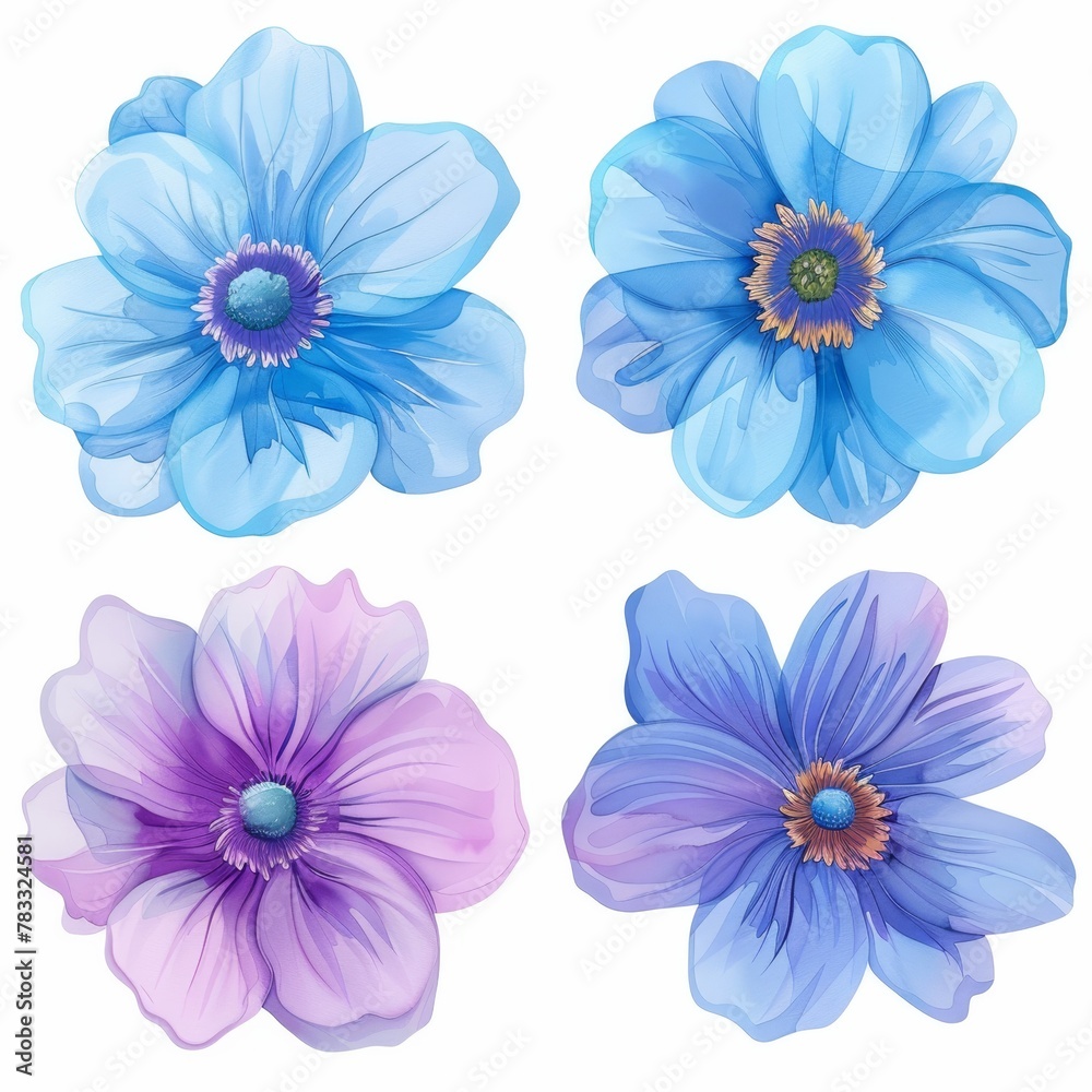 set of watercolor flowers set of watercolor flowers
