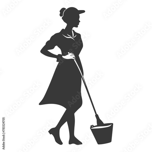 Silhouette housekeeper in action full body black color only