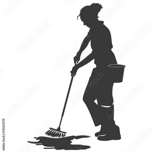 Silhouette housekeeper in action full body black color only