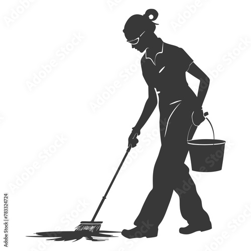 Silhouette housekeeper in action full body black color only