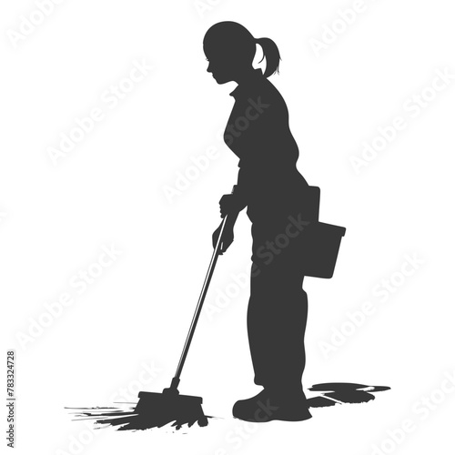 Silhouette housekeeper in action full body black color only