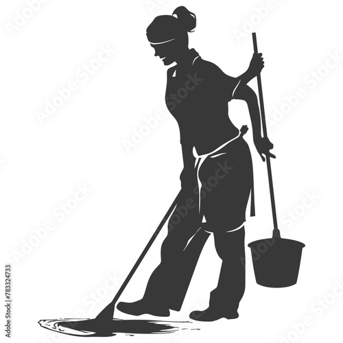 Silhouette housekeeper in action full body black color only