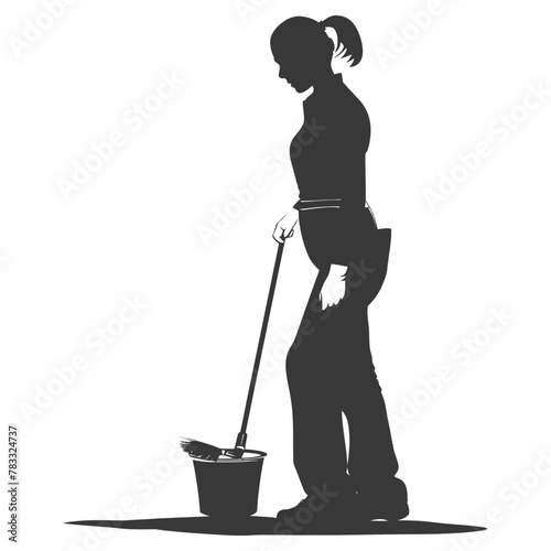 Silhouette housekeeper in action full body black color only