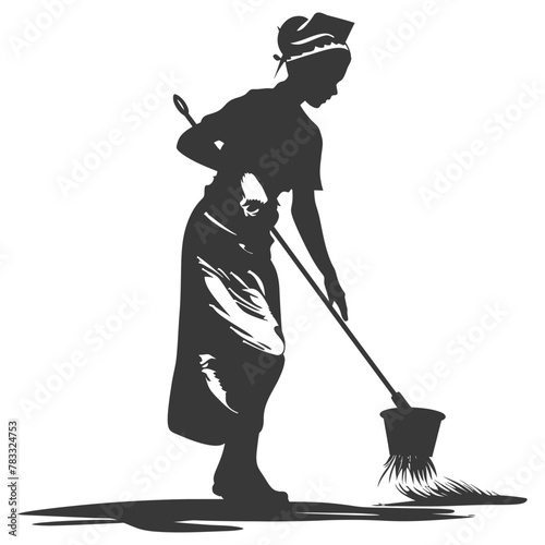 Silhouette housekeeper in action full body black color only