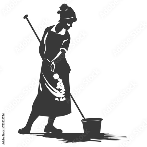 Silhouette housekeeper in action full body black color only
