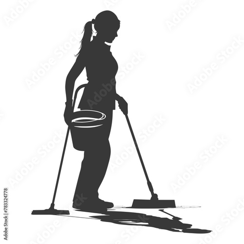 Silhouette housekeeper in action full body black color only