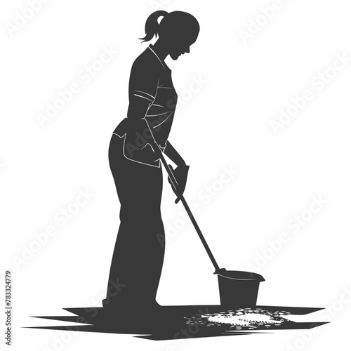 Silhouette housekeeper in action full body black color only