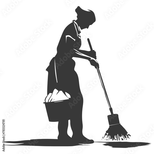 Silhouette housekeeper in action full body black color only