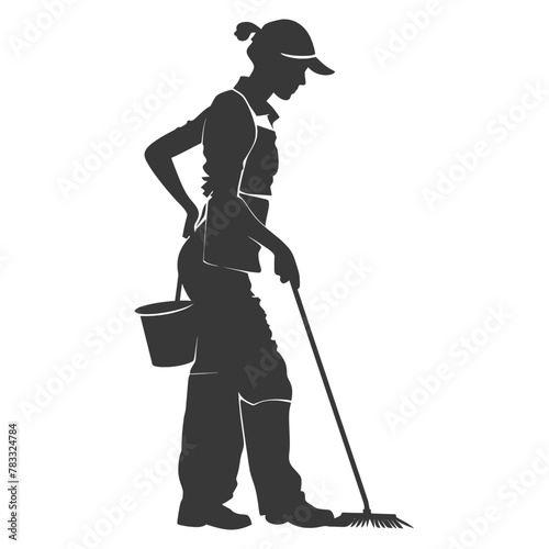 Silhouette housekeeper in action full body black color only