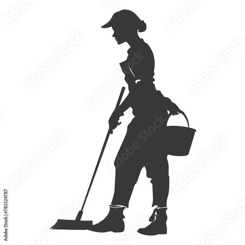 Silhouette housekeeper in action full body black color only
