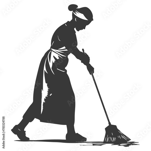 Silhouette housekeeper in action full body black color only