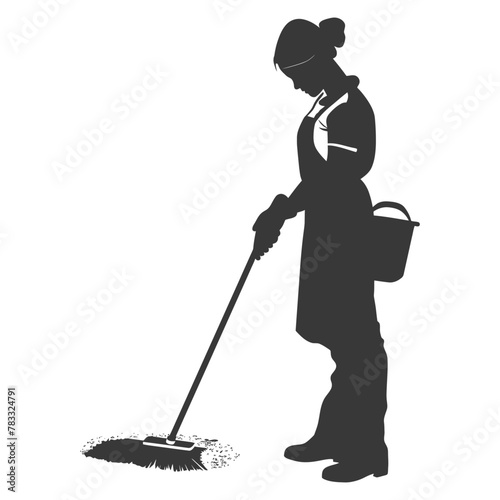 Silhouette housekeeper in action full body black color only