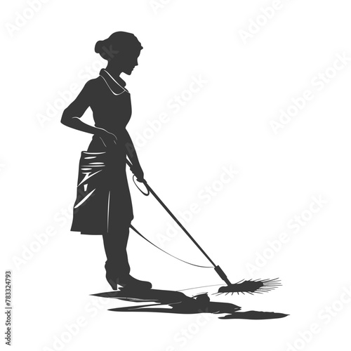 Silhouette housekeeper in action full body black color only