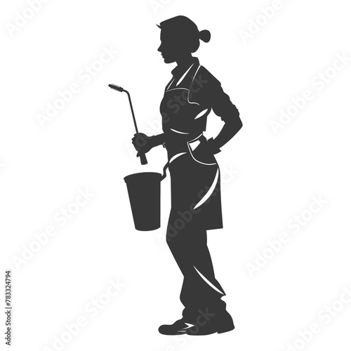 Silhouette housekeeper in action full body black color only