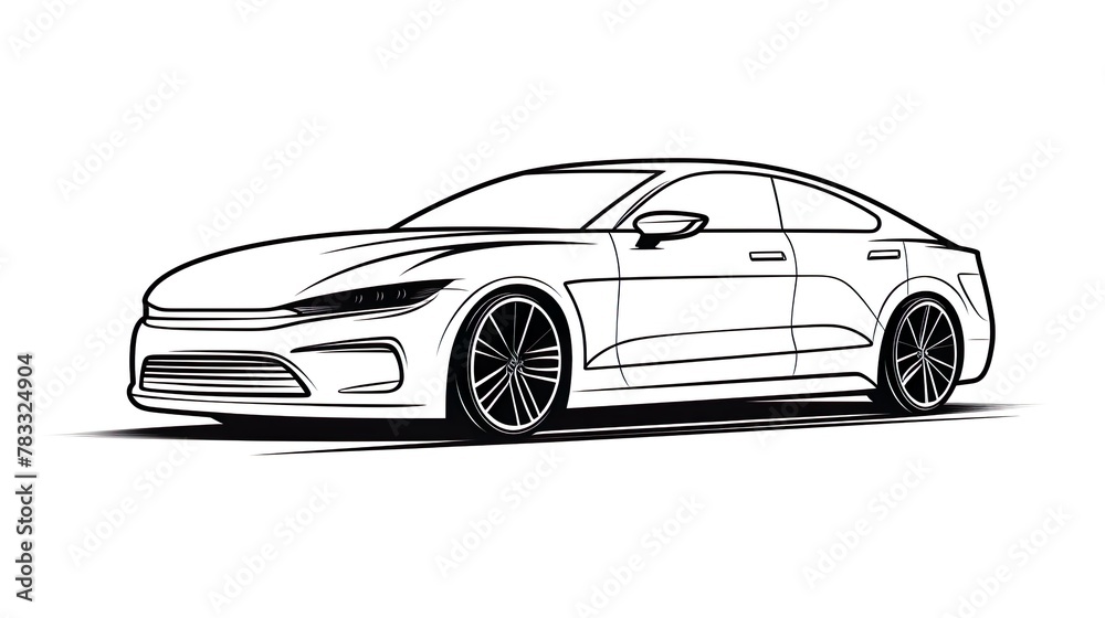 Capturing the essence of future mobility, this detailed line drawing showcases a modern electric sedan with a sleek and aerodynamic design