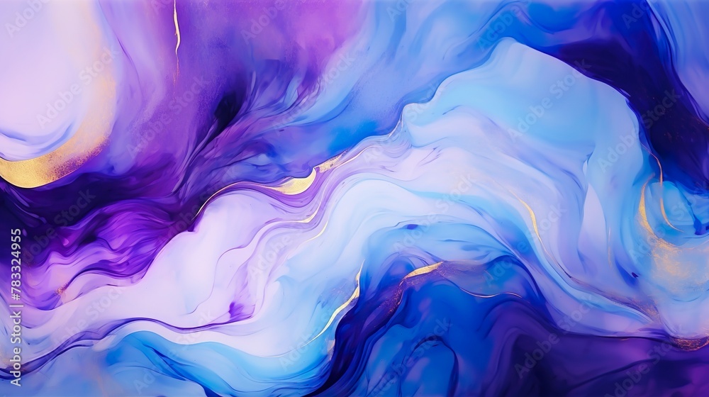 An abstract fluid art piece displaying a beautiful mix of blue and purple hues