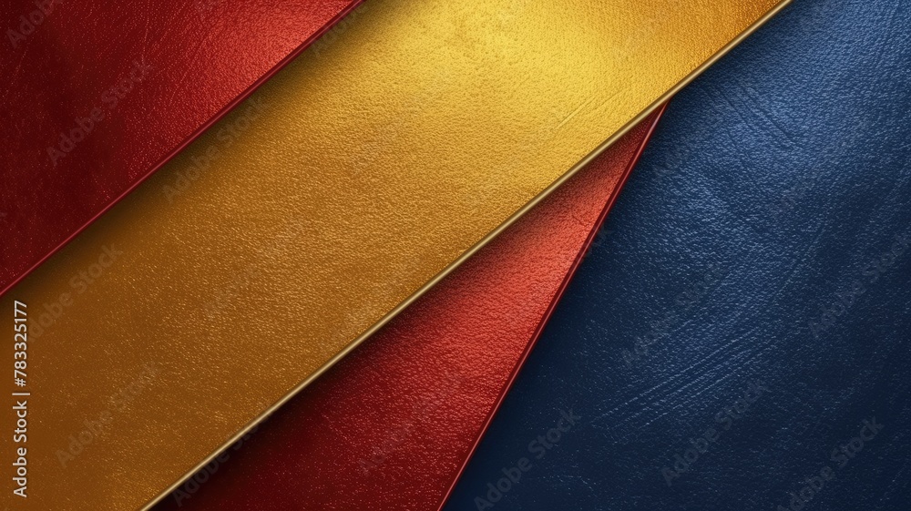 Naklejka premium The abstract background of metal texture with empty space in navy blue, golden yellow, and deep red colors. 3D illustration of exuberant. generative AI