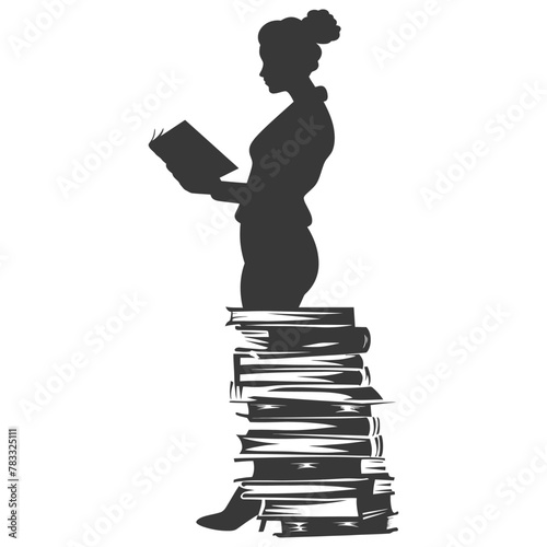 Silhouette librarian in action full body black color only