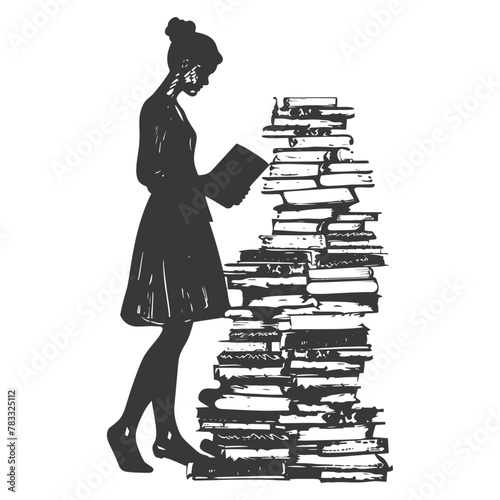 Silhouette librarian in action full body black color only