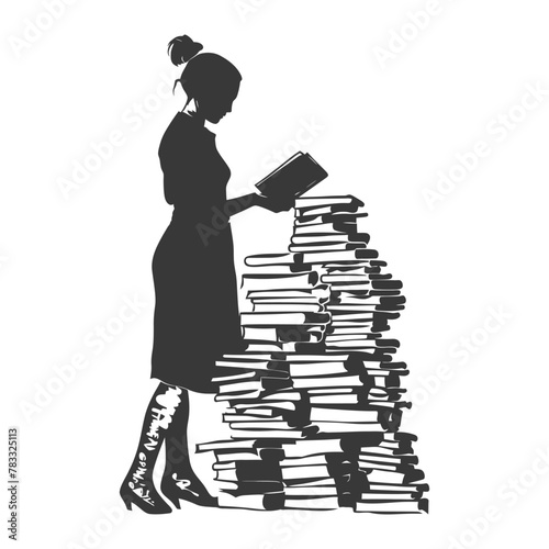 Silhouette librarian in action full body black color only
