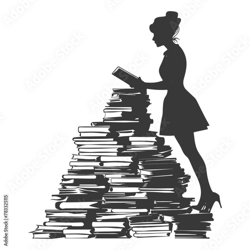 Silhouette librarian in action full body black color only