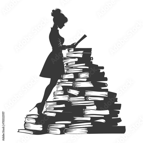 Silhouette librarian in action full body black color only