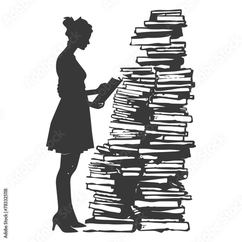Silhouette librarian in action full body black color only