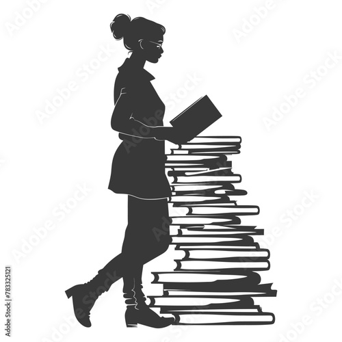 Silhouette librarian in action full body black color only