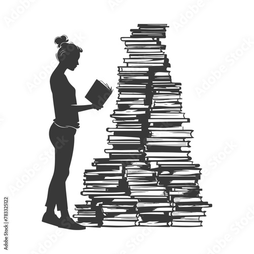 Silhouette librarian in action full body black color only