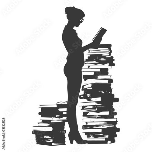 Silhouette librarian in action full body black color only